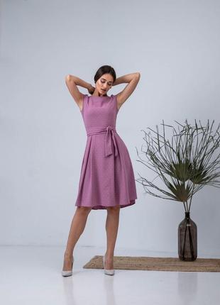 Бузкова жіноча сукня міді літня з поясом3 фото