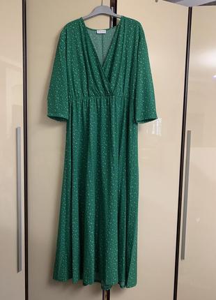 Зелёное платье в горошек,длинное платье,платье миди,изумрудное платье,повседневное платье2 фото