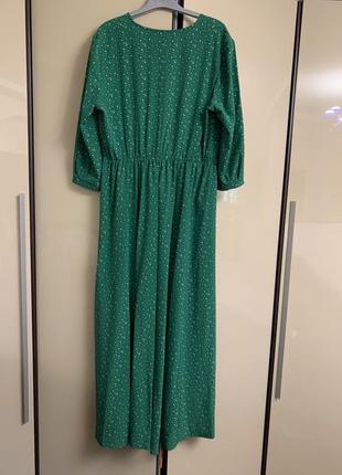 Зелёное платье в горошек,длинное платье,платье миди,изумрудное платье,повседневное платье6 фото