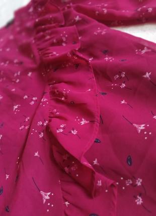 Блуза в цветочный принт с воланом рюшей марсала бордовая 11 12 лет3 фото