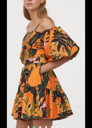 Новая пышная юбка баллон хлопковая h&m цветочная юбка солнце клеш воланы тропический принт1 фото