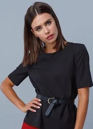 Стильна чорна трикотажна жіноча блуза m&s/футболка з коротким рукавом/асиметричний низ1 фото