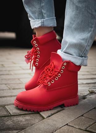 🍁осенние🍁timberland red. женские кожаные красные ботинки тимберленд