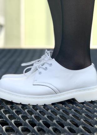 💎martens smooth lace up ankle boots item💎жіночі /чоловічі білі шкіряні туфлі мартінс, демісезонні