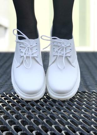 💎dr martens 1461 mono white💎женские /мужские белые кожаные туфли мартинс, демисезонные4 фото