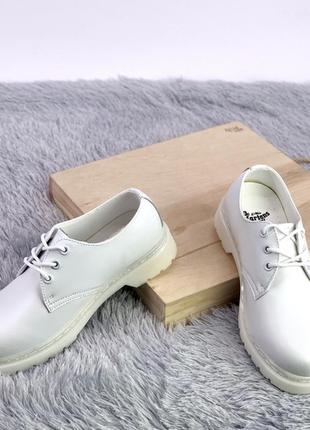 💎dr martens 1461 mono white💎женские /мужские белые кожаные туфли мартинс, демисезонные9 фото