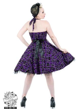 Пурпурное платье kiara из флока с вырезом халтер в шотландскую клетку 👗 uk10 hearts & roses 🌹2 фото