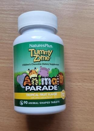 Naturesplus, animal parade, tummy zyme з активними ферментами, цільними продуктами та пробіотиками, 90 таблеток в формі тварин