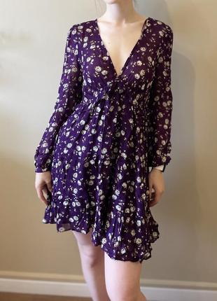 🌺 фиолетовое ярусное платье в цветы zara
