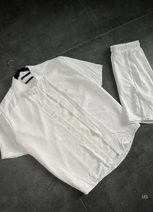 Костюм чоловічий сорочка + шорти льон жатка комплект білий2 фото
