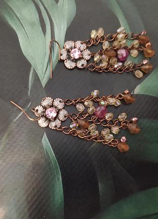 Сережки метал емалв кристали пластик