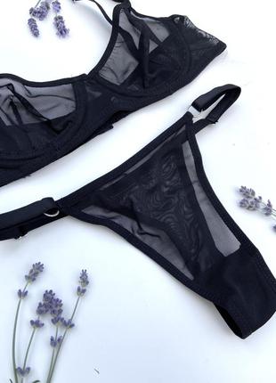 Комплект женский черный в сетку прозрачный сексуальный с косточками женский без пуш-ап2 фото