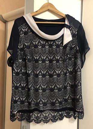 Шифоновая блуза с кружевом большого размера батал