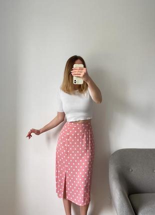 Розовая юбка миди в горошек4 фото