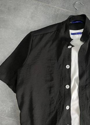 Костюм чоловічий сорочка + шорти льон жатка комплект чорний3 фото
