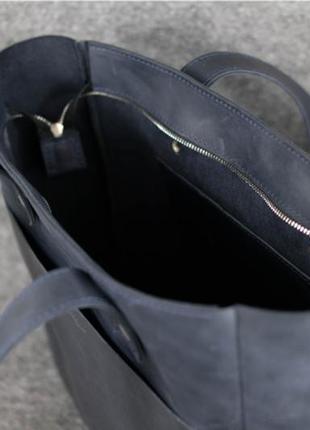 Кожа. ручная работа. синяя женская сумка-шопер. кожаный шоппер4 фото