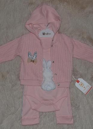 Комплект трійка для дівчинки зайчик 68-74-80