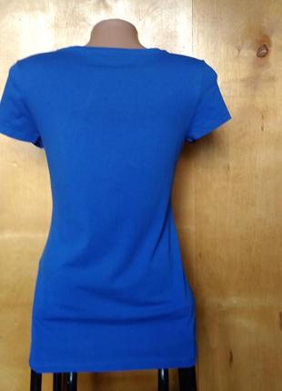 Р 10 / 44-46 стильная базовая ярко синяя футболка с коротким рукавом хлопок трикотаж c&a3 фото