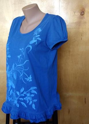Р 14/48-50 чарівна синя футболка блуза блузка з блакитною вишивкою бавовна oasis2 фото