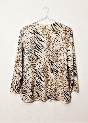 Красивая блуза кофточка большого размера бежевая-коричневая-золотистая длинные рукава женская батал5 фото