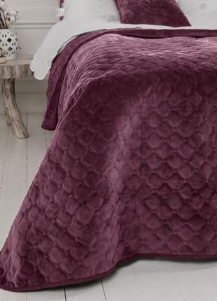 Покрывало велюровое теп "velour"  размер евро 220x240 цвет - баклажанный