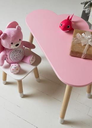 Детский столик и стульчик фигурный ушки зайки розовые столик и стульчик комплект набор для игр, уроков, еды7 фото