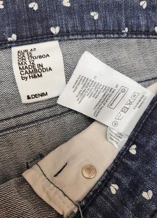 H&m брендовые шорты синие белые сердечки джинсовые короткие женские большой размер7 фото