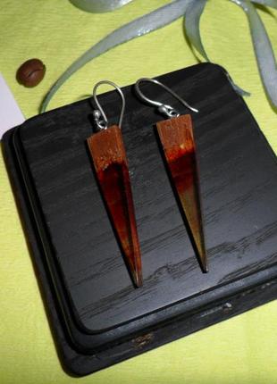 Серьги из ювелирной смолы и древесины сипо, оригинальный подарок, украшения для фотосессии