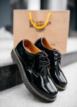 Лакированные туфли dr martens в черном цвете (весна-лето-осень)😍4 фото