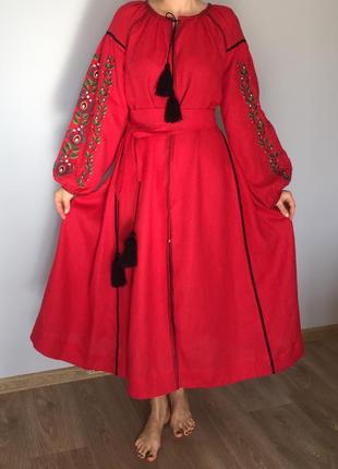 Продам червоне лляне плаття1 фото
