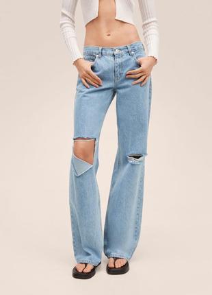 Джинсы широкие, джинсы длинные широкие mango, джинсы с дырками, джинсы широте ряда wideleg wide leg6 фото