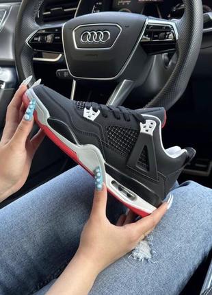 Модные кроссовки nike air jordan 4 retro all black red6 фото