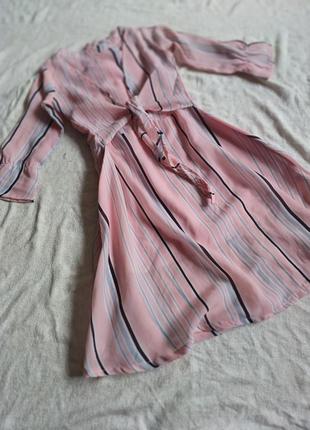 Плаття із зав'язкою вузликом у смужку рукава кльош розкльошені 4-5 років2 фото