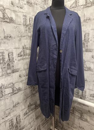 Синій піджак льон та котон та еластан з карманами1 фото