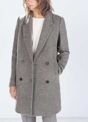 Мегастильне пальто від блогерів сіре класичне меланжевої двобортне zara