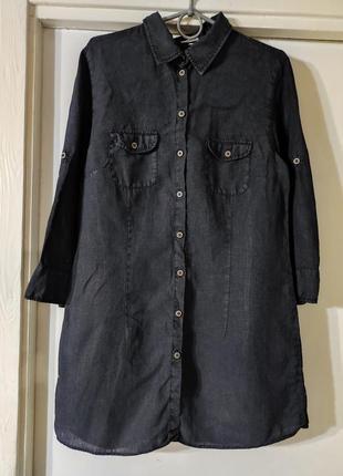 Сорочка лен рубашка лен льняная удлиненая черная классика туника накидка3 фото