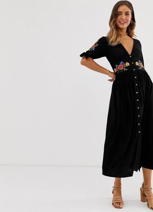 Чайное платье миди с вышивкой на пуговицах asos design uk 61 фото