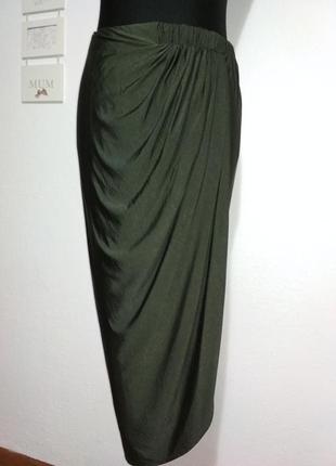 Стрейч фирменная роскошная стройнящая юбка миди на запах3 фото