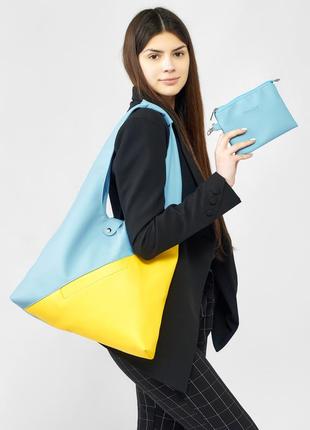 Женская сумка sambag hobo m желто-голубая5 фото