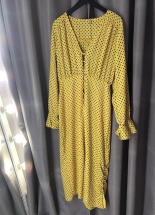 Чайное платье-миди в желтый горошек с пуговицами и расклешенными рукавами asos design7 фото