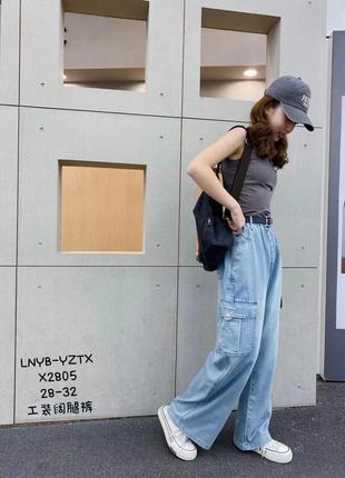 Модные подростковые широкие джинсы карго с карманами для девочки