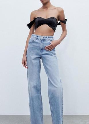 Актуальные трендовые базовые прямые джинсы zara джинсовые штаны клешь на высокой посадке в стиле h&m bershka