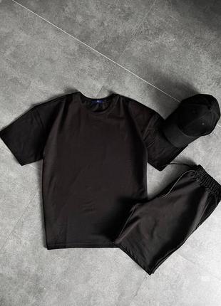 Літній комплект чоловічий футболка+шорти чорний оверсайз костюм2 фото