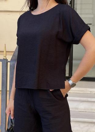 Мега зручний літній костюм шорти+футболка тканина: льон жатий2 фото