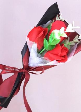 Оригинальный букет роз из мыла beauty is flowery  (красный) + подарок1 фото