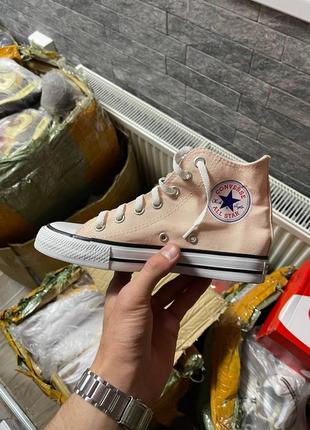 Converse chuck taylor all star hi pink peach жіночі класичні високі кеді конверс ніжно рожеві персикові високі рожеві персик кеди на весну літо8 фото