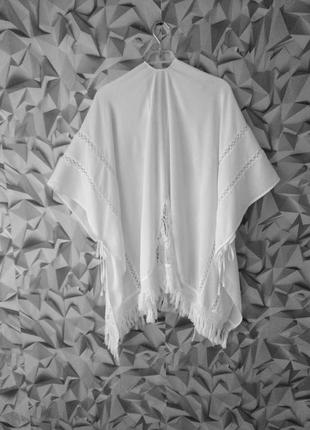 Натуральна тканина, біла накидка пончо літня, стильна білосніжна2 фото