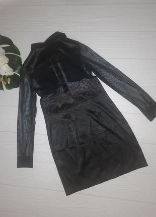 Черное атласное платье  с шифоном р.s2 фото