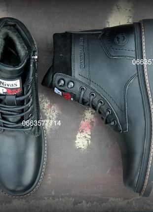 Шкіряні зимові чоловічі черевики блискавка високі натуральна вовна10 фото