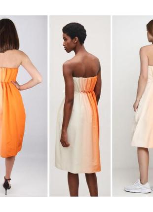 Оранжевое платье миди платье бюстье cos шелковое натуральное летнее платье с открытыми плечами омбре градиент6 фото